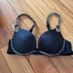 Victoria's Secret Black Animal Print  Push Up Bra Size 32B